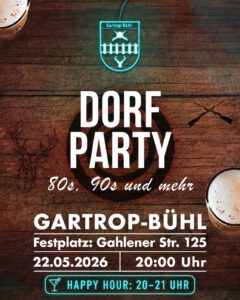 Flyer der Dorfparty Gartrop-Bühl 2026