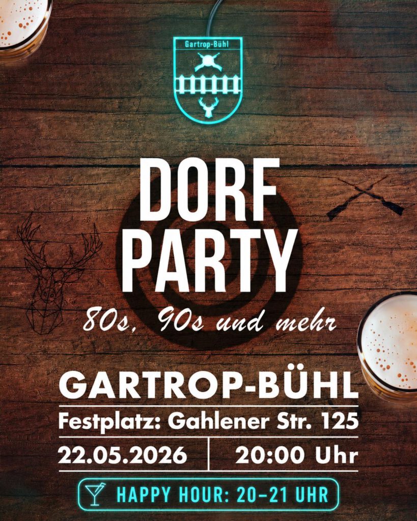 Flyer der Dorfparty Gartrop-Bühl 2026